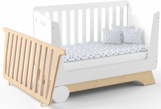 Ліжечко-трансформер IndigoWood Nova Kit 124,5x63,5cm white / natural wood (зі з'ємною спинкою, колесами та ящиком)